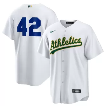 Men's Athletics Nike White Home 2025 Jackie Robinson Day Replica Jersey Men's Athletics Nike White Home 2025 Jackie Robinson Day Replica Jersey