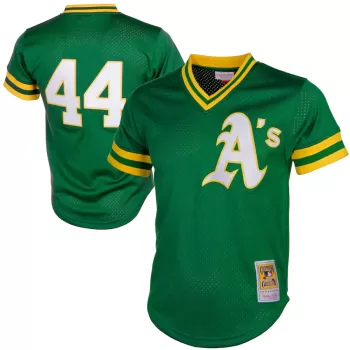 Men's Athletics Reggie Jackson Mitchell & Ness Green Cooperstown Mesh Batting Practice Jersey