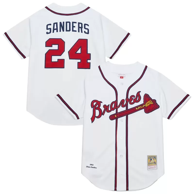 Men's Atlanta Braves Deion Sanders Mitchell & Ness White Cooperstown Collection 1992 Authentic Jersey Men's Atlanta Braves Deion Sanders Mitchell & Ness White Cooperstown Collection 1992 Authentic Jersey