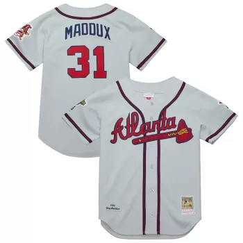 Men's Atlanta Braves Greg Maddux Mitchell & Ness Gray 1995 Throwback Authentic Jersey