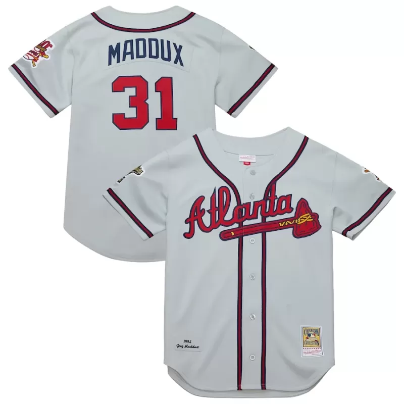 Men's Atlanta Braves Greg Maddux Mitchell & Ness Gray 1995 Throwback Authentic Jersey Men's Atlanta Braves Greg Maddux Mitchell & Ness Gray 1995 Throwback Authentic Jersey