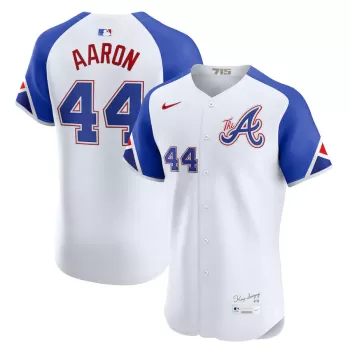 Men's Atlanta Braves Hank Aaron Nike White City Connect Elite Player Jersey Men's Atlanta Braves Hank Aaron Nike White City Connect Elite Player Jersey
