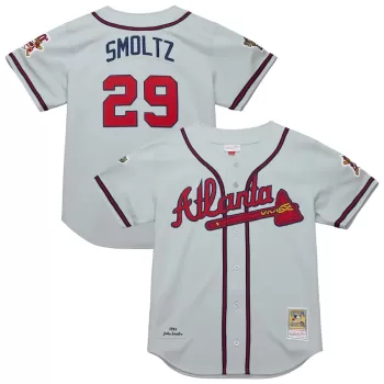 Men's Atlanta Braves John Smoltz Mitchell & Ness Gray 1995 Throwback Authentic Jersey Men's Atlanta Braves John Smoltz Mitchell & Ness Gray 1995 Throwback Authentic Jersey