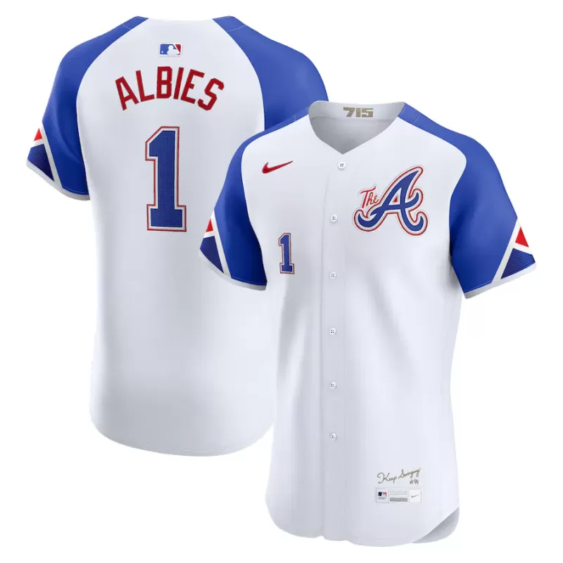 Men's Atlanta Braves Ozzie Albies Nike White City Connect Elite Player Jersey