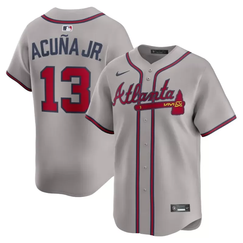 Men's Atlanta Braves Ronald Acuña Jr. Nike Gray Road Limited Player Jersey Men's Atlanta Braves Ronald Acuña Jr. Nike Gray Road Limited Player Jersey