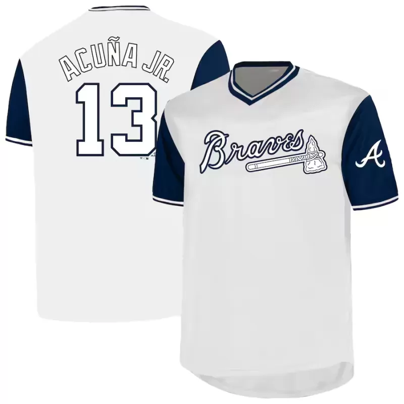 Men's Atlanta Braves Ronald Acuña Jr. Profile White Big & Tall Name & Number Birdeye V-Neck T-Shirt Men's Atlanta Braves Ronald Acuña Jr. Profile White Big & Tall Name & Number Birdeye V-Neck T-Shirt