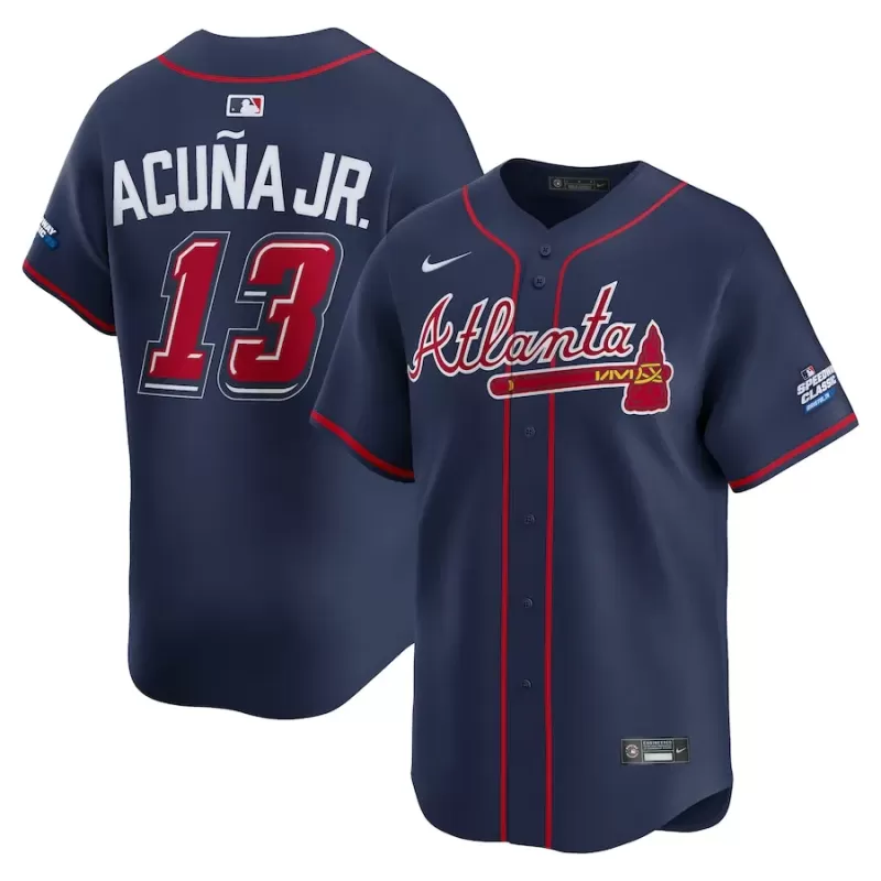 Men's Atlanta Braves Ronald Acuna Jr. Nike Navy 2025 MLB Speedway Classic Alternate Limited Player Jersey Men's Atlanta Braves Ronald Acuna Jr. Nike Navy 2025 MLB Speedway Classic Alternate Limited Player Jersey