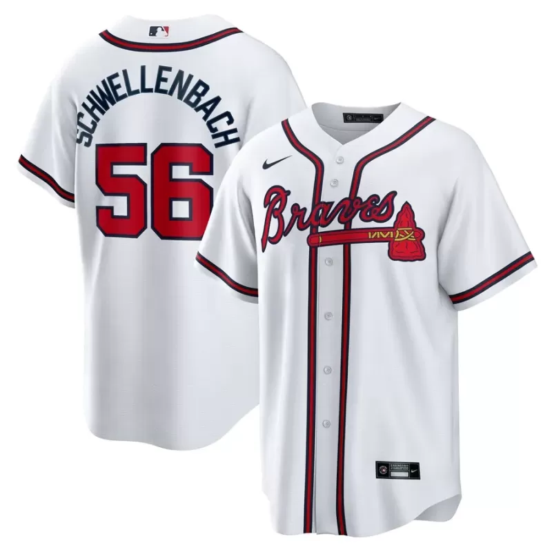 Men's Atlanta Braves Spencer Schwellenbach Nike White Home Replica Jersey Men's Atlanta Braves Spencer Schwellenbach Nike White Home Replica Jersey