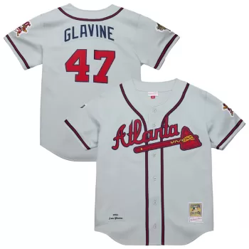 Men's Atlanta Braves Tom Glavine Mitchell & Ness Gray 1995 Throwback Authentic Jersey