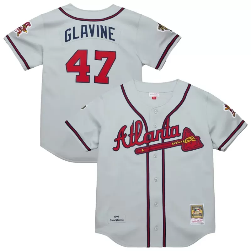 Men's Atlanta Braves Tom Glavine Mitchell & Ness Gray 1995 Throwback Authentic Jersey