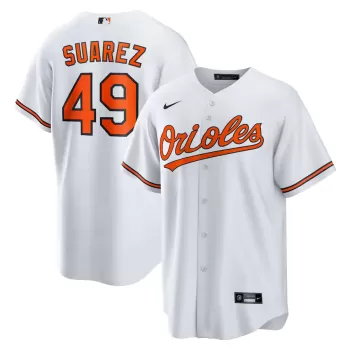 Men's Baltimore Orioles Albert Suarez Nike White Home Replica Jersey