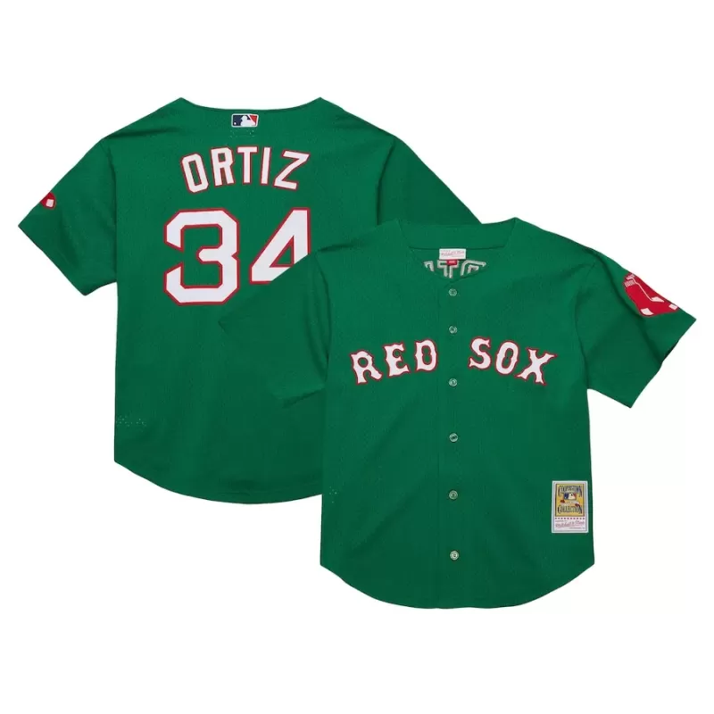 Men's Boston Red Sox David Ortiz Mitchell & Ness Kelly Green Cooperstown Collection Mesh Batting Practice Jersey Men's Boston Red Sox David Ortiz Mitchell & Ness Kelly Green Cooperstown Collection Mesh Batting Practice Jersey
