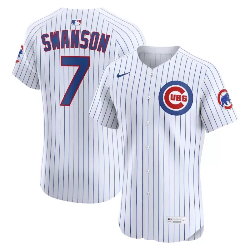 Men's Chicago Cubs Dansby Swanson Nike White Home Elite Jersey