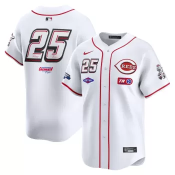 Men's Cincinnati Reds #25 Nike White 2025 MLB Speedway Classic Home Replica Jersey