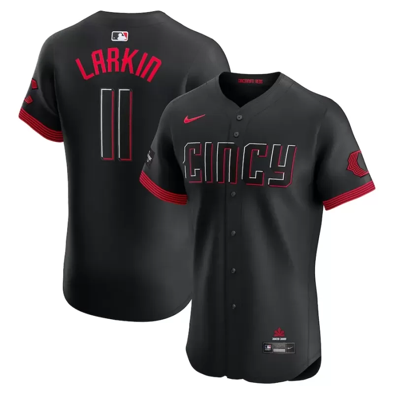 Men's Cincinnati Reds Barry Larkin Nike Black City Connect Sponsor Patch Elite Player Jersey