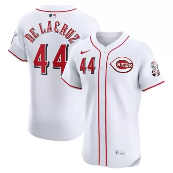 Men's Cincinnati Reds Elly De La Cruz Nike White Home Elite Jersey Men's Cincinnati Reds Elly De La Cruz Nike White Home Elite Jersey