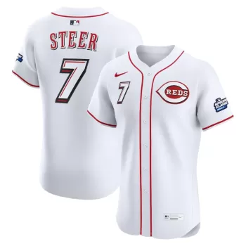 Men's Cincinnati Reds Spencer Steer Nike White 2025 MLB Speedway Classic Home Elite Player Jersey