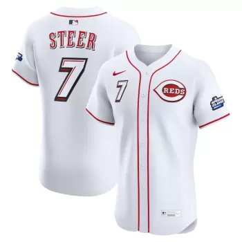Men's Cincinnati Reds Spencer Steer Nike White 2025 MLB Speedway Classic Home Elite Player Jersey Men's Cincinnati Reds Spencer Steer Nike White 2025 MLB Speedway Classic Home Elite Player Jersey