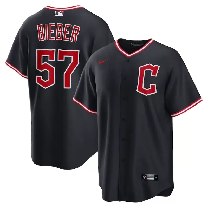 Men's Cleveland Guardians Shane Bieber Nike Navy Alternate Replica Jersey Men's Cleveland Guardians Shane Bieber Nike Navy Alternate Replica Jersey
