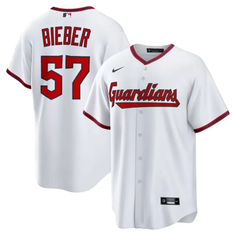 Men's Cleveland Guardians Shane Bieber Nike White Home Replica Jersey Men's Cleveland Guardians Shane Bieber Nike White Home Replica Jersey