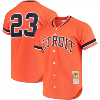 Men's Detroit Tigers Kirk Gibson Mitchell & Ness Orange Cooperstown Collection Mesh Batting Practice Button-Up Jersey Men's Detroit Tigers Kirk Gibson Mitchell & Ness Orange Cooperstown Collection Mesh Batting Practice Button-Up Jersey