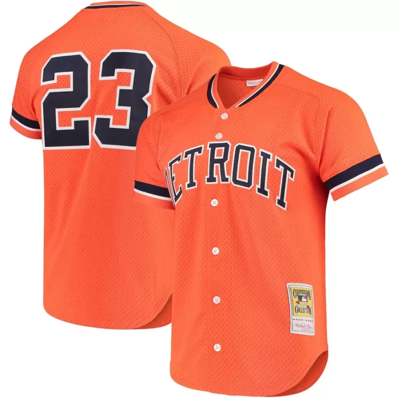 Men's Detroit Tigers Kirk Gibson Mitchell & Ness Orange Cooperstown Collection Mesh Batting Practice Button-Up Jersey Men's Detroit Tigers Kirk Gibson Mitchell & Ness Orange Cooperstown Collection Mesh Batting Practice Button-Up Jersey