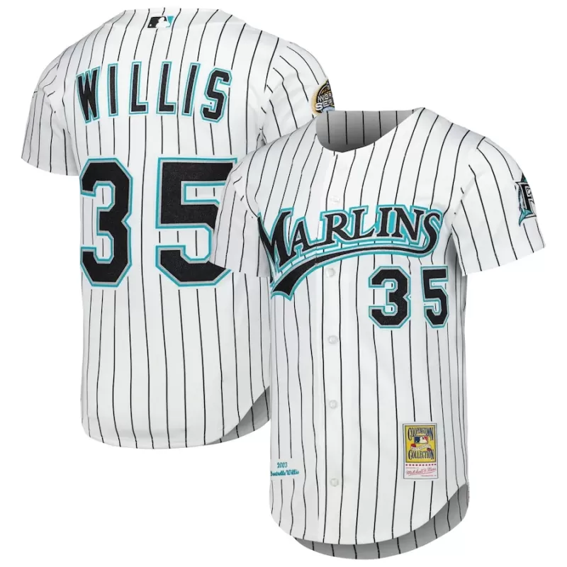 Men's Florida Marlins Dontrelle Willis Mitchell & Ness White Cooperstown Collection Authentic Jersey Men's Florida Marlins Dontrelle Willis Mitchell & Ness White Cooperstown Collection Authentic Jersey