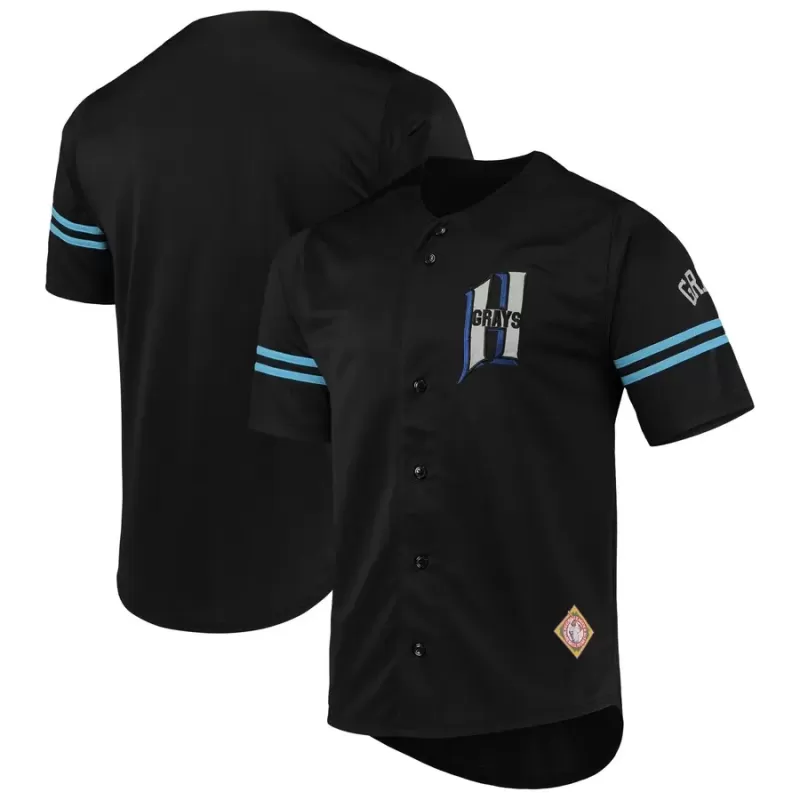 Men's Homestead Grays Stitches Black Button-Down Jersey Men's Homestead Grays Stitches Black Button-Down Jersey