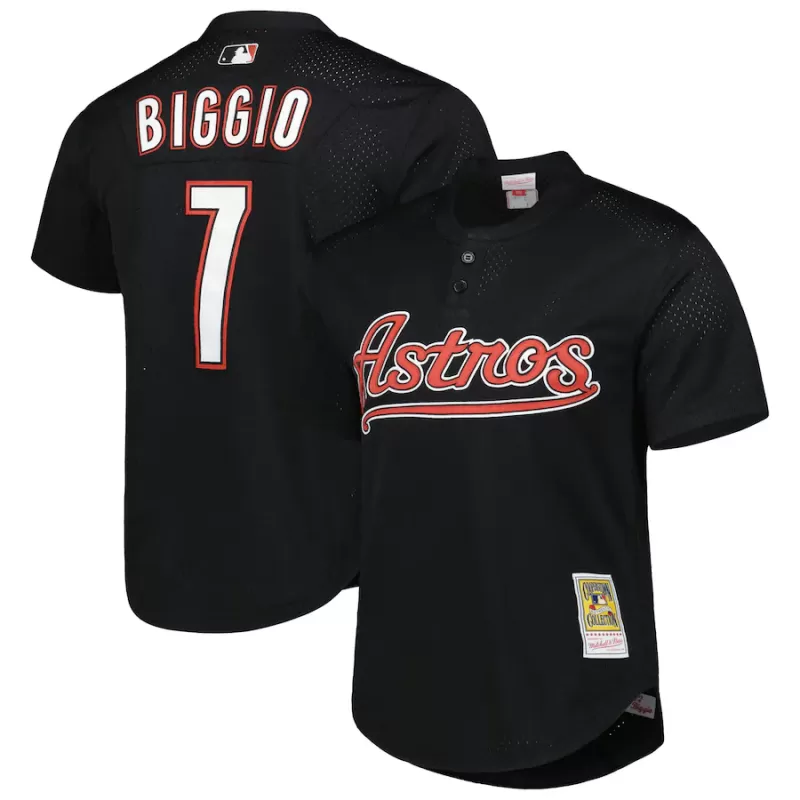 Men's Houston Astros Craig Biggio Mitchell & Ness Black Cooperstown Collection Mesh Batting Practice Jersey Men's Houston Astros Craig Biggio Mitchell & Ness Black Cooperstown Collection Mesh Batting Practice Jersey