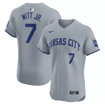 Men's Kansas City Royals Bobby Witt Jr. Nike Gray Road Elite Player Jersey Men's Kansas City Royals Bobby Witt Jr. Nike Gray Road Elite Player Jersey