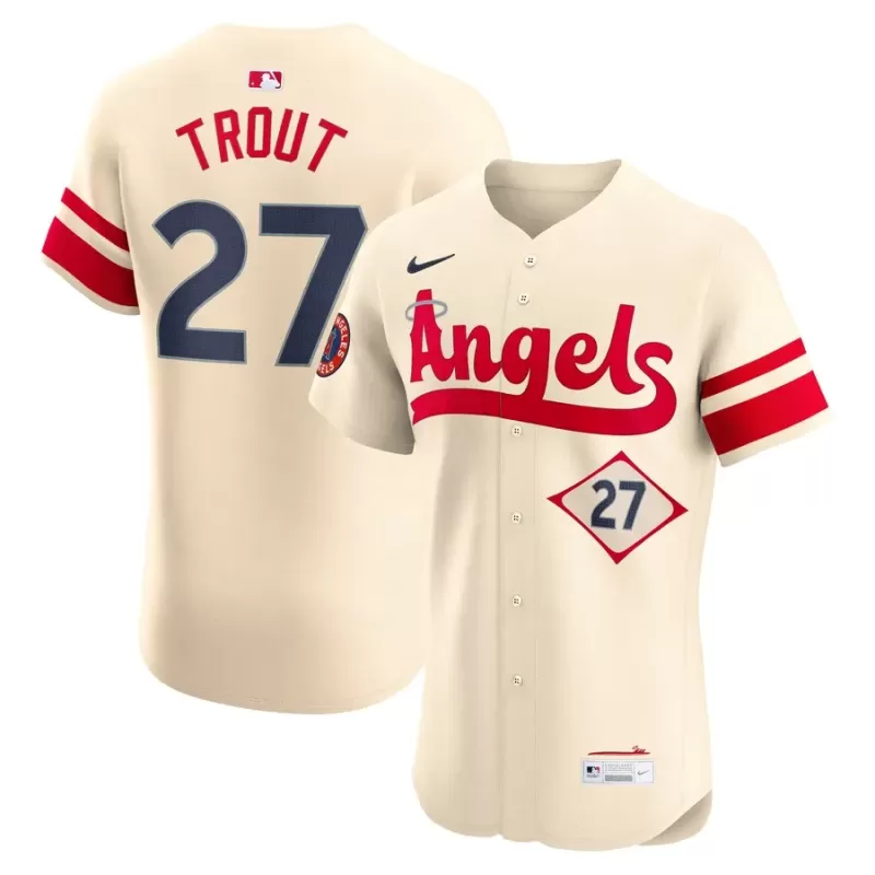 Men's Los Angeles Angels Mike Trout Nike Cream City Connect Elite Player Jersey Men's Los Angeles Angels Mike Trout Nike Cream City Connect Elite Player Jersey