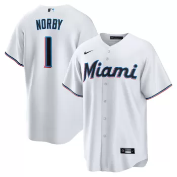 Men's Miami Marlins Connor Norby Nike White Home Replica Jersey Men's Miami Marlins Connor Norby Nike White Home Replica Jersey
