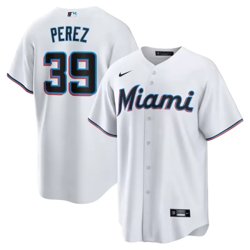 Men's Miami Marlins Eury Perez Nike White Home Replica Jersey Men's Miami Marlins Eury Perez Nike White Home Replica Jersey