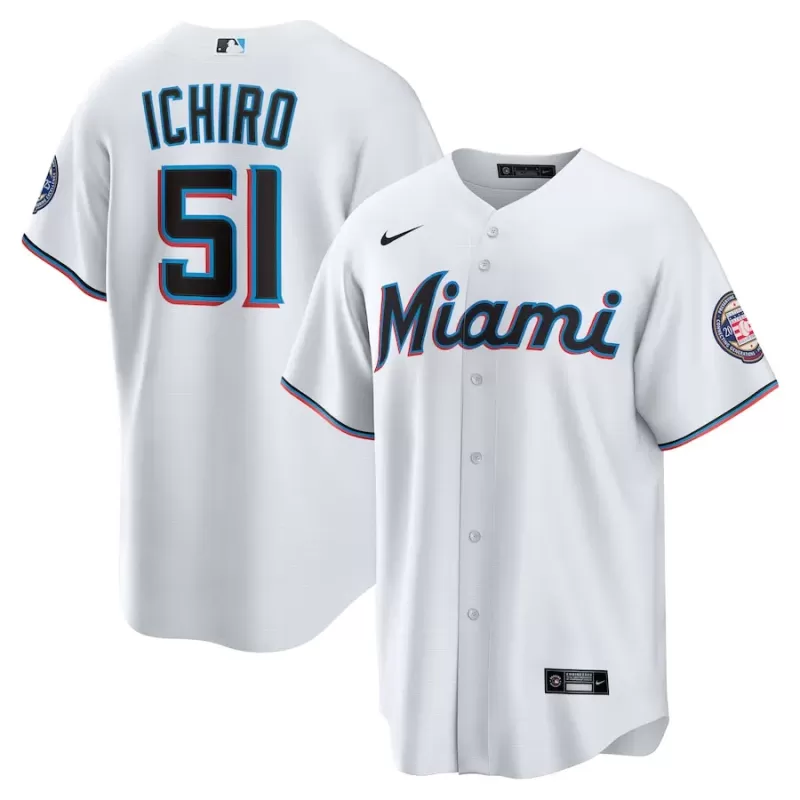 Men's Miami Marlins Ichiro Suzuki Nike White 2025 Baseball Hall of Fame Name & Number Retired Replica Jersey