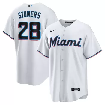 Men's Miami Marlins Kyle Stowers Nike White Home Replica Jersey Men's Miami Marlins Kyle Stowers Nike White Home Replica Jersey