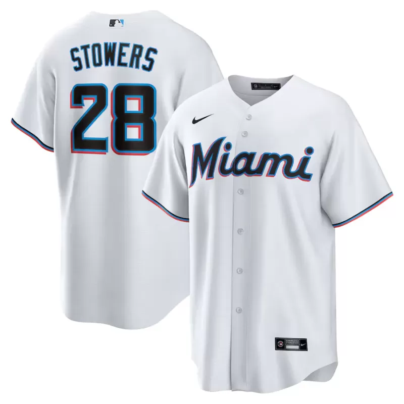 Men's Miami Marlins Kyle Stowers Nike White Home Replica Jersey Men's Miami Marlins Kyle Stowers Nike White Home Replica Jersey