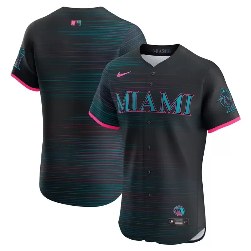 Men's Miami Marlins Nike Black 2025 City Connect Elite Jersey Men's Miami Marlins Nike Black 2025 City Connect Elite Jersey