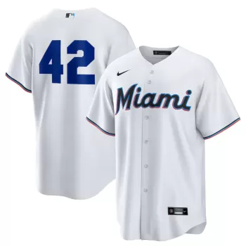 Men's Miami Marlins Nike White Home 2025 Jackie Robinson Day Replica Jersey Men's Miami Marlins Nike White Home 2025 Jackie Robinson Day Replica Jersey