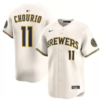 Men's Milwaukee Brewers Jackson Chourio Nike Cream Home Limited Jersey Men's Milwaukee Brewers Jackson Chourio Nike Cream Home Limited Jersey