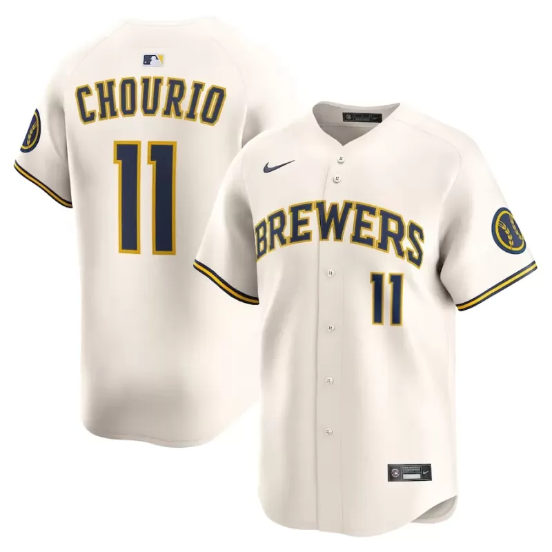 Men's Milwaukee Brewers Jackson Chourio Nike Cream Home Limited Jersey Men's Milwaukee Brewers Jackson Chourio Nike Cream Home Limited Jersey