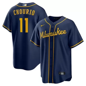 Men's Milwaukee Brewers Jackson Chourio Nike Navy Alternate 2 Replica Jersey Men's Milwaukee Brewers Jackson Chourio Nike Navy Alternate 2 Replica Jersey