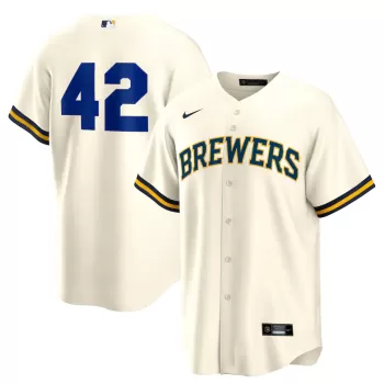 Men's Milwaukee Brewers Nike Cream Home 2025 Jackie Robinson Day Replica Jersey Men's Milwaukee Brewers Nike Cream Home 2025 Jackie Robinson Day Replica Jersey