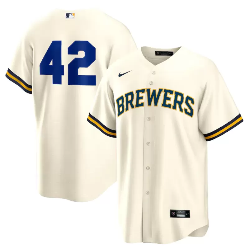 Men's Milwaukee Brewers Nike Cream Home 2025 Jackie Robinson Day Replica Jersey Men's Milwaukee Brewers Nike Cream Home 2025 Jackie Robinson Day Replica Jersey