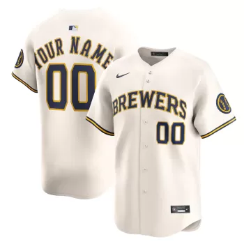 Men's Milwaukee Brewers Nike Cream Home Limited Custom Jersey Men's Milwaukee Brewers Nike Cream Home Limited Custom Jersey