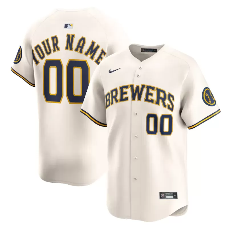 Men's Milwaukee Brewers Nike Cream Home Limited Custom Jersey Men's Milwaukee Brewers Nike Cream Home Limited Custom Jersey