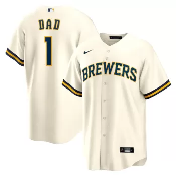 Men's Milwaukee Brewers Nike White #1 Dad Home Replica Jersey Men's Milwaukee Brewers Nike White #1 Dad Home Replica Jersey