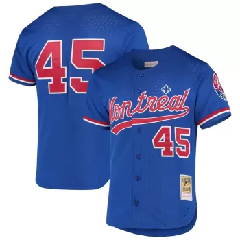 Men's Montreal Expos Pedro Martinez Mitchell & Ness Blue Cooperstown Collection Mesh Batting Practice Button-Up Jersey Men's Montreal Expos Pedro Martinez Mitchell & Ness Blue Cooperstown Collection Mesh Batting Practice Button-Up Jersey