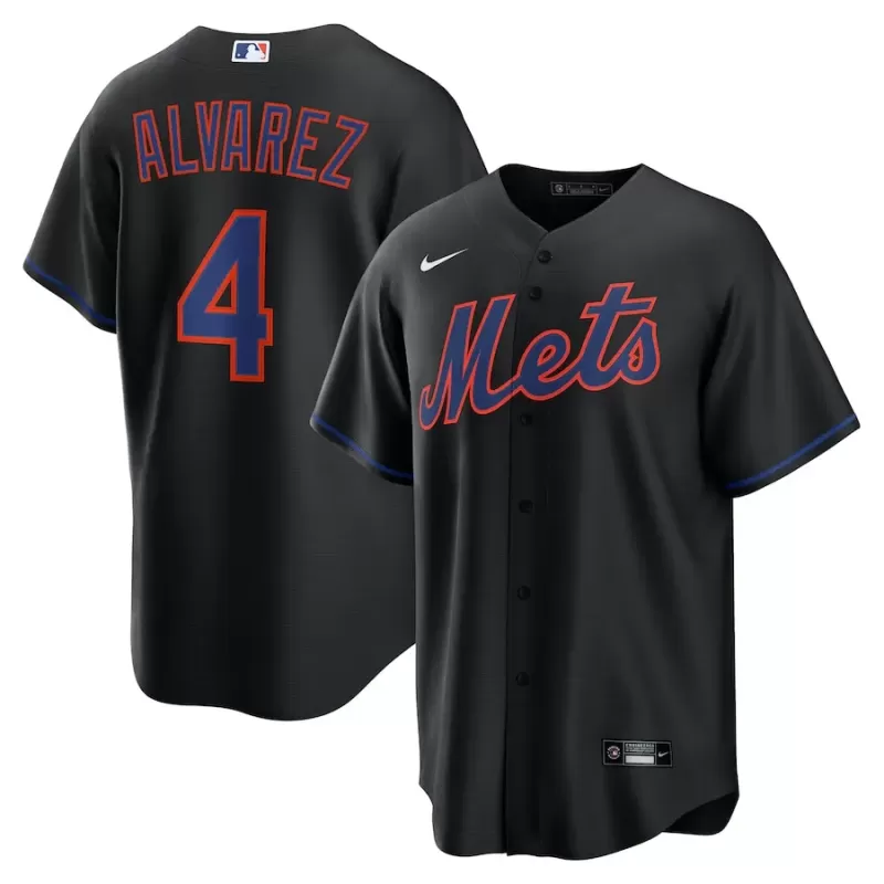 Men's New York Mets Francisco Alvarez Nike Black Alternate Replica Jersey Men's New York Mets Francisco Alvarez Nike Black Alternate Replica Jersey