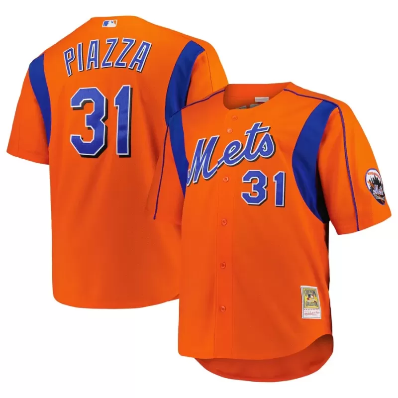 Men's New York Mets Mike Piazza Mitchell & Ness Orange Big & Tall Cooperstown Collection Mesh Batting Practice Jersey Men's New York Mets Mike Piazza Mitchell & Ness Orange Big & Tall Cooperstown Collection Mesh Batting Practice Jersey