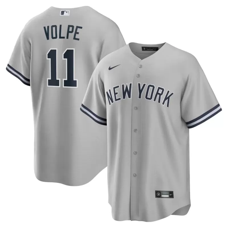 Men's New York Yankees Anthony Volpe Nike Gray Road Replica Jersey Men's New York Yankees Anthony Volpe Nike Gray Road Replica Jersey